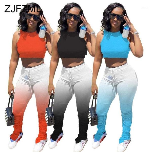 gradient color print 2 piece set women clothing tank crop and stacked split hem bell bottom pant jogger summer matching two dress, White
gradient color print 2 piece set women clothing tank crop and stacked split hem bell bottom pant jogger summer matching two dress, White
