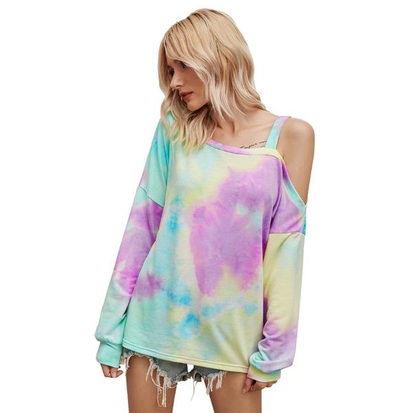 women's t-shirt women long sleeve loose sweatshirt cutout cold shoulder tie-dye print, White
women's t-shirt women long sleeve loose sweatshirt cutout cold shoulder tie-dye print, White