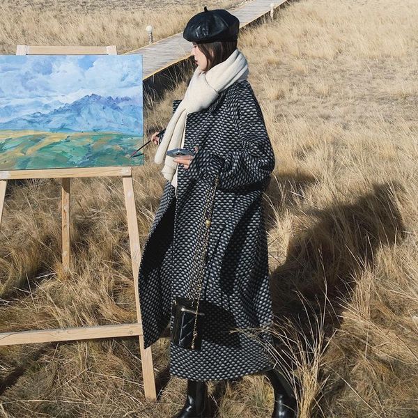 women's wool & blends winter british style fish scale woolen coat women korean loose mid-length over-the-knee elegant, Black
women's wool & blends winter british style fish scale woolen coat women korean loose mid-length over-the-knee elegant, Black