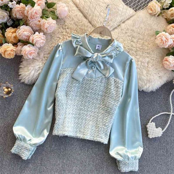 spring autumn temperament shirt women satin puff sleeve stitching short tweed fake two-piece female blouse uk864 210507, White
spring autumn temperament shirt women satin puff sleeve stitching short tweed fake two-piece female blouse uk864 210507, White