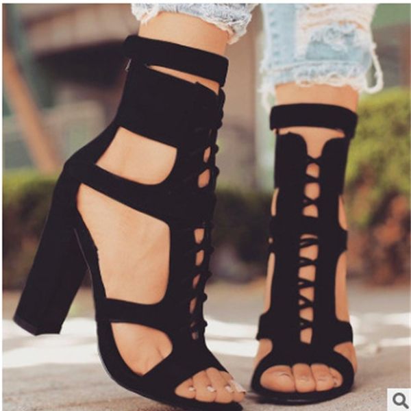 sandal go code high sandals fish's mouth bandage hollow out boots fresh, Black
sandal go code high sandals fish's mouth bandage hollow out boots fresh, Black