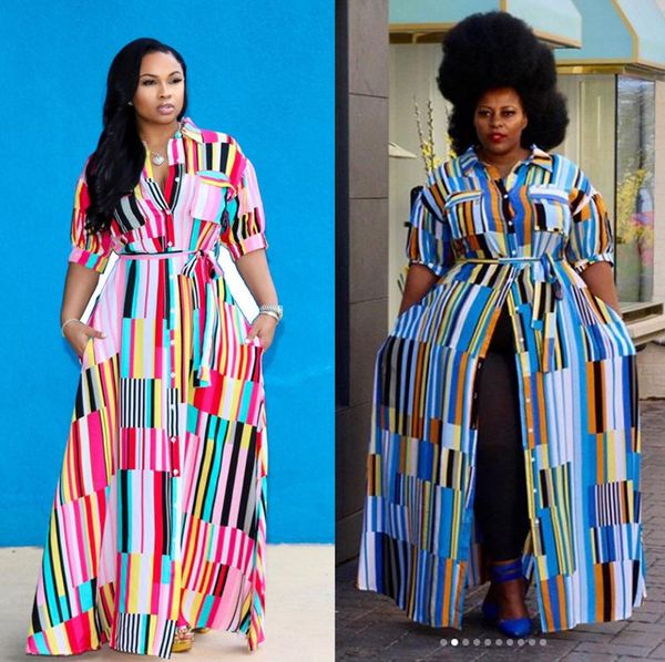 plus size long african dresses for women dashiki fashion stripe africa shirt dress boho lace-up robe clothing vetement femme ethnic, Red