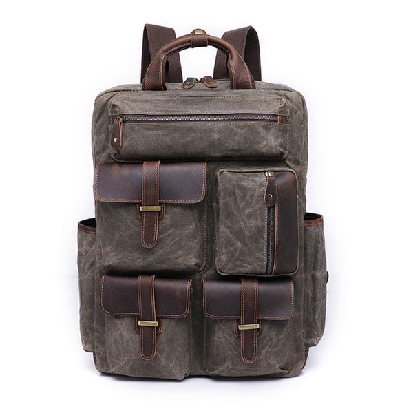 designer waxed canvas and leather mens casual backpack vintage travel rucksack hiking camping backpack anti-theft 14-inch lapbag
designer waxed canvas and leather mens casual backpack vintage travel rucksack hiking camping backpack anti-theft 14-inch lapbag