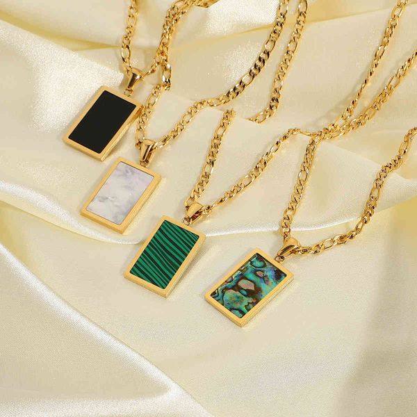 gold plated stainless steel figaro chain neckalce for women abalone malachite onyx mother of shell pendant willow necklace, Silver
gold plated stainless steel figaro chain neckalce for women abalone malachite onyx mother of shell pendant willow necklace, Silver