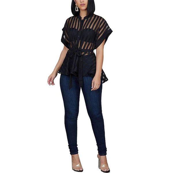 women clothes mesh sheer causal striped short sleeve blouse button transparent polyester shirts one pieces women's blouses &, White
women clothes mesh sheer causal striped short sleeve blouse button transparent polyester shirts one pieces women's blouses &, White