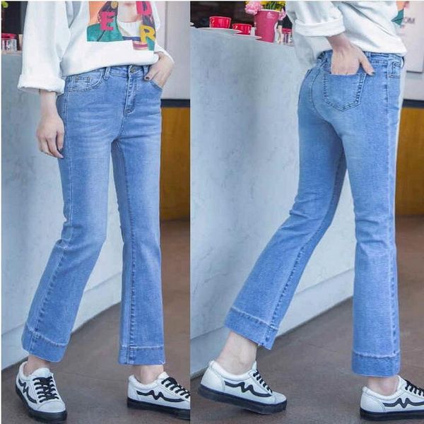 women's jeans girls high-waist denim loose flared pants stretch wide-leg cropped, Blue
women's jeans girls high-waist denim loose flared pants stretch wide-leg cropped, Blue