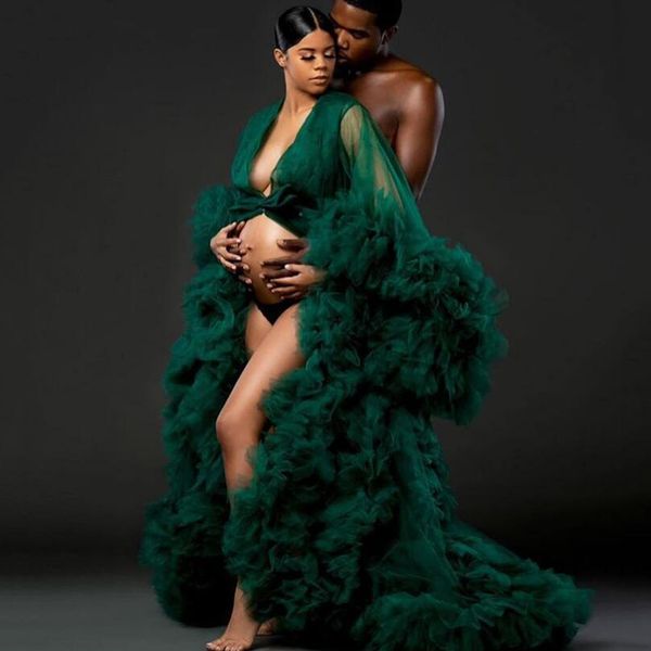 dark green ruffles maternity evening dress bridal sleepwear robes for pshoot full sleeves tulle pregnant nightgown dresses, White
dark green ruffles maternity evening dress bridal sleepwear robes for pshoot full sleeves tulle pregnant nightgown dresses, White