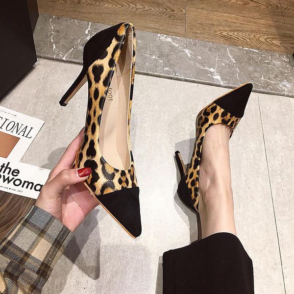 dress shoes european and american fashion leopard pattern color-blocking stitching fabric. shallow mouth pointed heels, Black
dress shoes european and american fashion leopard pattern color-blocking stitching fabric. shallow mouth pointed heels, Black