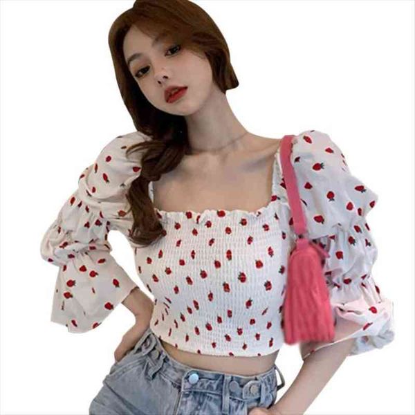 spring strawberry print women blouses off shoulder sweet exposed navel long sleeve shirt, White
spring strawberry print women blouses off shoulder sweet exposed navel long sleeve shirt, White