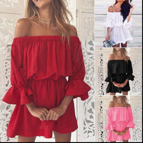 slash neck off shoulder women dresses summer flare sleeve bandage solid sundress loose casual beach vestidos robe dress, Black;gray
slash neck off shoulder women dresses summer flare sleeve bandage solid sundress loose casual beach vestidos robe dress, Black;gray