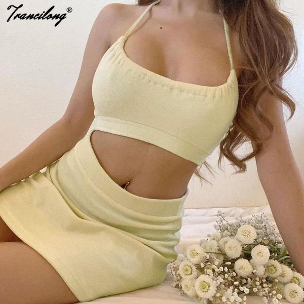 women's tracksuits summer solid backless 2021 conjuntos mujer casual 2 piece set halter crop + skinny shorts suit club outfits, Gray
women's tracksuits summer solid backless 2021 conjuntos mujer casual 2 piece set halter crop + skinny shorts suit club outfits, Gray