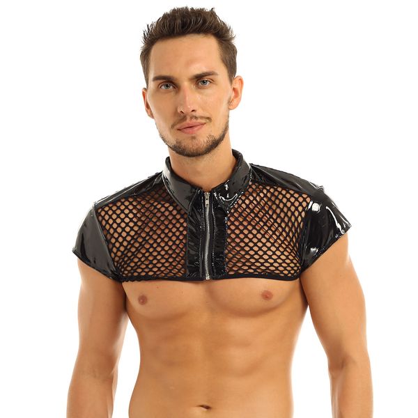 Mens Mesh Fishnet See Through Patent Leather Splice Harness Muscle Bondage Hot Sexy Men Clubwear Costume Crop Tank Top, Black;white
Mens Mesh Fishnet See Through Patent Leather Splice Harness Muscle Bondage Hot Sexy Men Clubwear Costume Crop Tank Top, Black;white