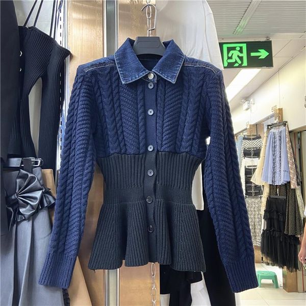 women's knits & tees cardigan 2021 early autumn fashion waist slimming denim patchwork knitting long sleeve slim-fit coat sweater outer, White
women's knits & tees cardigan 2021 early autumn fashion waist slimming denim patchwork knitting long sleeve slim-fit coat sweater outer, White