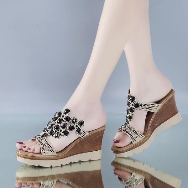 brand shoes women summer wedges rhinestone bling slip-on super heel breathable beach platform sandals fashion, Black
brand shoes women summer wedges rhinestone bling slip-on super heel breathable beach platform sandals fashion, Black