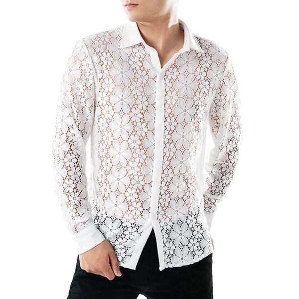 men's dress shirts long sleeved lace for man mesh sheer summer thin mens shirt perspective streetwear european and american style ear, White;black
men's dress shirts long sleeved lace for man mesh sheer summer thin mens shirt perspective streetwear european and american style ear, White;black