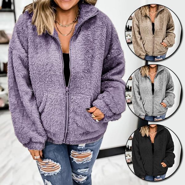 women's jackets autumn winter warm plush cardigan jacket zipper lapel long sleeve solid color female outerwear casual top, Black;brown
women's jackets autumn winter warm plush cardigan jacket zipper lapel long sleeve solid color female outerwear casual top, Black;brown