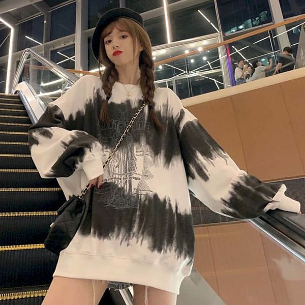 women's hoodies & sweatshirts female sweatshirt korean autumn thin cotton bf style clothes missing gradient tie-dye loose impression of, Black
women's hoodies & sweatshirts female sweatshirt korean autumn thin cotton bf style clothes missing gradient tie-dye loose impression of, Black