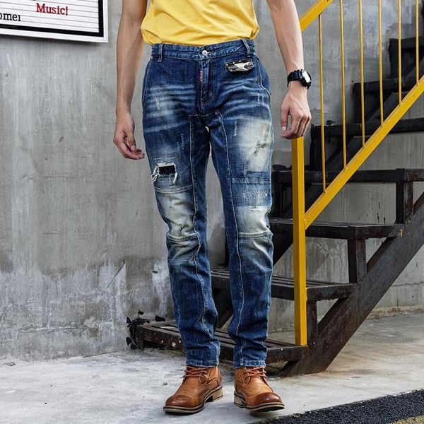 streetwear men jeans retro blue slim fit ripped spliced designer hip hop pants biker homme men's
streetwear men jeans retro blue slim fit ripped spliced designer hip hop pants biker homme men's