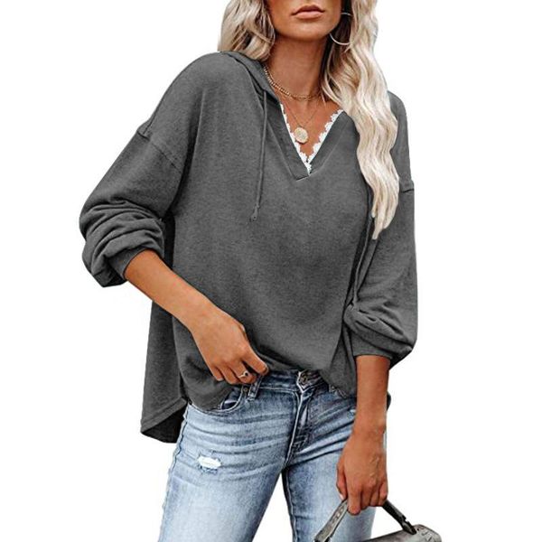 women's hoodies & sweatshirts women solid color hooded lace v-neck long sleeve woman's clothing 2021 spring autumn casual loose y2, Black
women's hoodies & sweatshirts women solid color hooded lace v-neck long sleeve woman's clothing 2021 spring autumn casual loose y2, Black