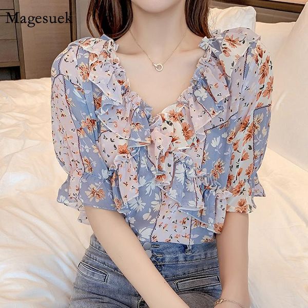 women's blouses & shirts summer floral chiffon shirt elegant ruffled casual loose slim fit blouse women 2021 v-neck short sleeve femme, White
women's blouses & shirts summer floral chiffon shirt elegant ruffled casual loose slim fit blouse women 2021 v-neck short sleeve femme, White