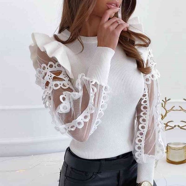 women's sweaters women autumn ruffle sleeve lace patchwork casual mesh perspective round neck bottoming lady winter pullover, White;black
women's sweaters women autumn ruffle sleeve lace patchwork casual mesh perspective round neck bottoming lady winter pullover, White;black