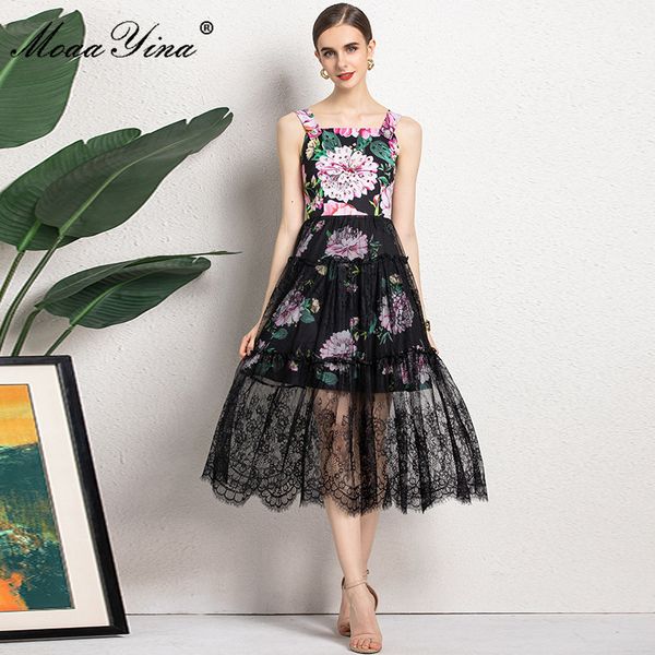 fashion designer summer women's spaghetti strap dress high waist beading floral print black lace splice midi vacation 210524, Black;gray
fashion designer summer women's spaghetti strap dress high waist beading floral print black lace splice midi vacation 210524, Black;gray
