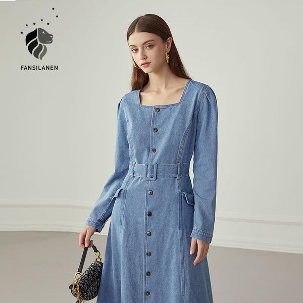 vintage autumn winter long blue denim dress women sleeve slim elegant jeans casual belt office 2021 dresses, Black;gray
vintage autumn winter long blue denim dress women sleeve slim elegant jeans casual belt office 2021 dresses, Black;gray