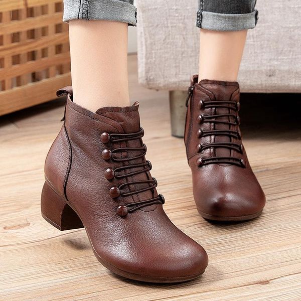 boots spring autumn vintage women genuine leather thick heels ankle for warm shoes retro handmade zipper short, Black
boots spring autumn vintage women genuine leather thick heels ankle for warm shoes retro handmade zipper short, Black