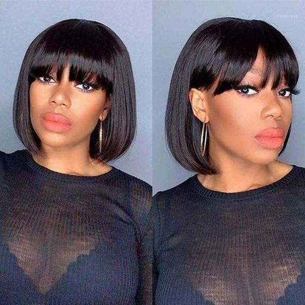xumoo short bob human hair wigs with bangs for women brazilian straight non lace front full machine made 130 density1, Black;brown
xumoo short bob human hair wigs with bangs for women brazilian straight non lace front full machine made 130 density1, Black;brown