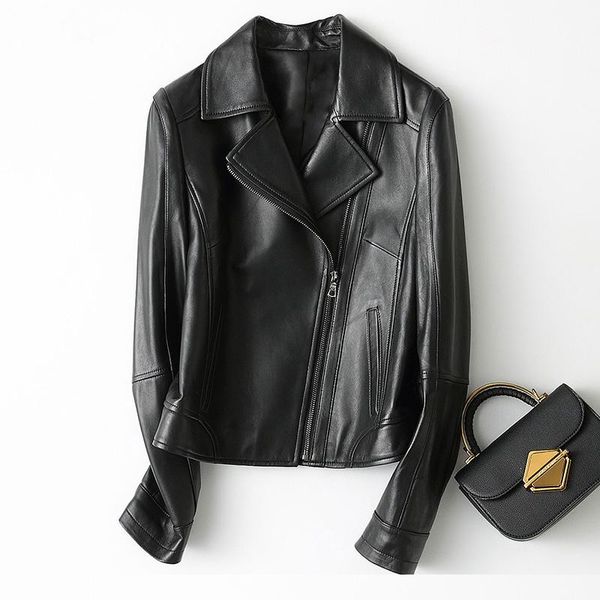 women's leather & faux streetwear brands real female jacket 2021 fashion elegant casual slim short motorcycle sheepskin coat 22295, Black
women's leather & faux streetwear brands real female jacket 2021 fashion elegant casual slim short motorcycle sheepskin coat 22295, Black