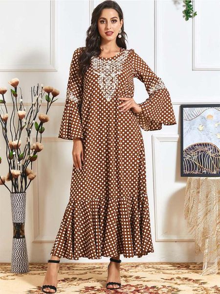 ethnic print dot maxi dress embroidery muslim abaya boho african dashiki kimono long robes ramadan eid middle east arab islamic casual dress, Black;gray