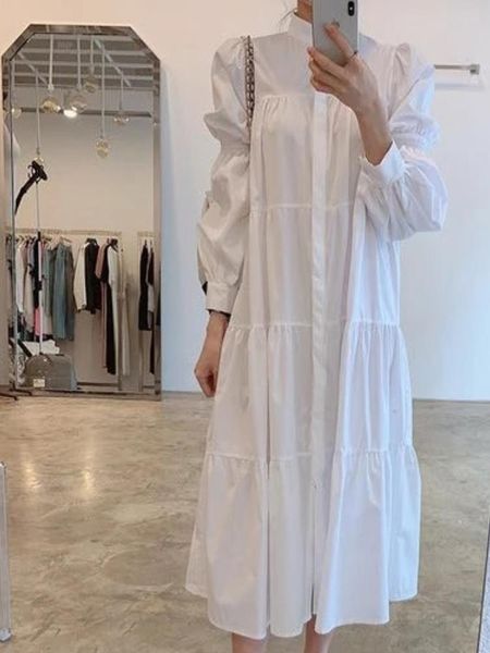 casual dresses women midi dress autumn loose o neck solid color puff sleeve femme elegant, Black;gray
casual dresses women midi dress autumn loose o neck solid color puff sleeve femme elegant, Black;gray