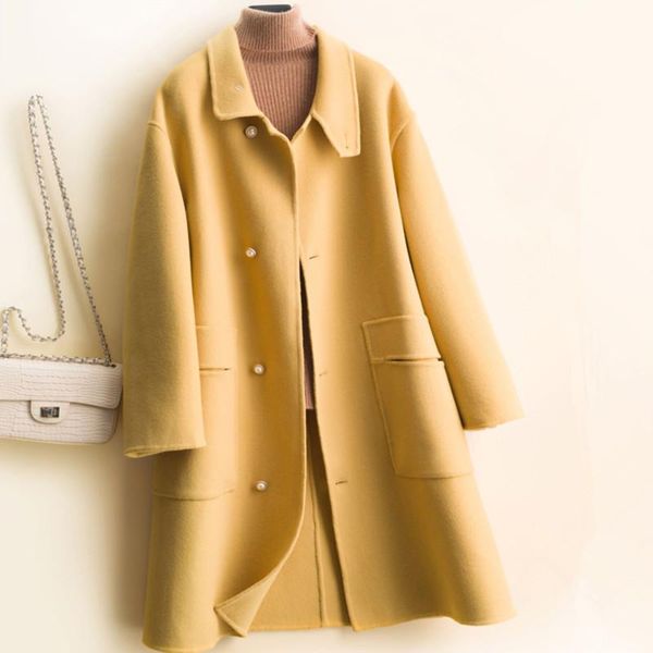women's wool & blends good quality jacket lady 100% coat loose yellow coats cashmere long lazy baby collar, Black
women's wool & blends good quality jacket lady 100% coat loose yellow coats cashmere long lazy baby collar, Black