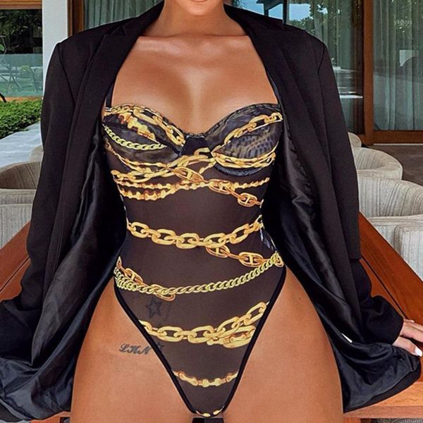 women's swimwear gold chains print mesh sleeveless bodysuit body romper v-neck strap printed summer women fashion streetwear, White;black
women's swimwear gold chains print mesh sleeveless bodysuit body romper v-neck strap printed summer women fashion streetwear, White;black