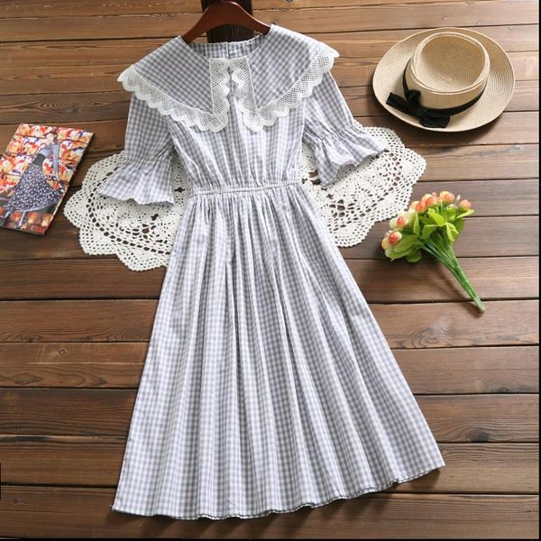 mori girl summer arrival flare women dress sleeve cotton plaid sweet vestidos, Black;gray
mori girl summer arrival flare women dress sleeve cotton plaid sweet vestidos, Black;gray