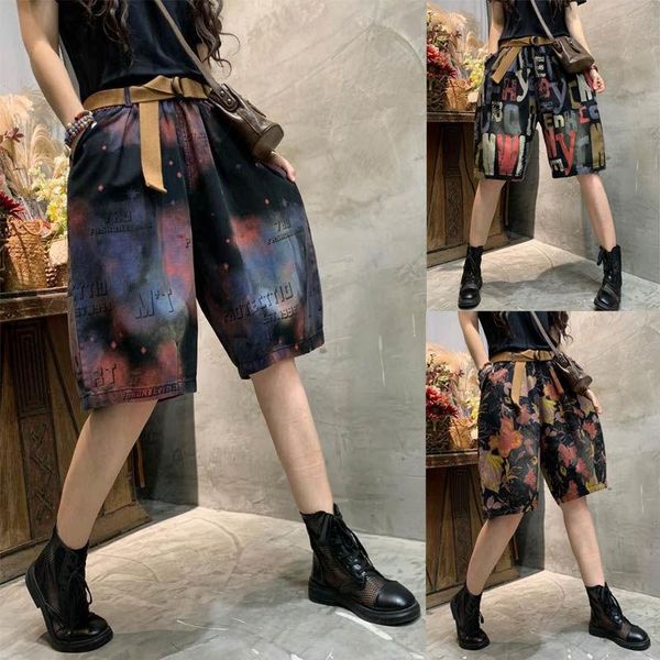 women's shorts women 's fifth pants 2021 summer artistic retro printing denim loose slimming harem, White;black
women's shorts women 's fifth pants 2021 summer artistic retro printing denim loose slimming harem, White;black