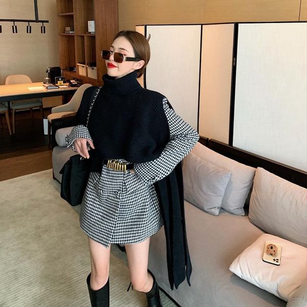 women's wool & blends houndstooth suit jacket women 2021 spring and winter korean style loose long-sleeved design sweater, Black
women's wool & blends houndstooth suit jacket women 2021 spring and winter korean style loose long-sleeved design sweater, Black