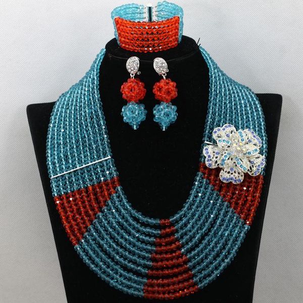 earrings & necklace trendy blue nigeiran crystal beads set african chunky wedding party engagement jewelry qw484, Silver
earrings & necklace trendy blue nigeiran crystal beads set african chunky wedding party engagement jewelry qw484, Silver