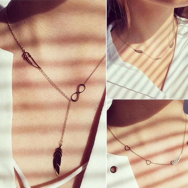 fashion feather pendant necklace for women gold color heart infinity simple clavicle chain statement couples jewelry necklaces, Silver
fashion feather pendant necklace for women gold color heart infinity simple clavicle chain statement couples jewelry necklaces, Silver