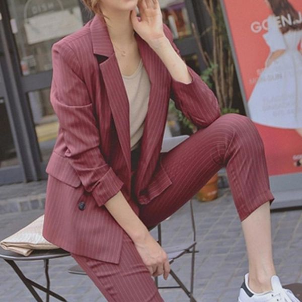 trendy stripes ladies office suits fashion loose double-breasted korean style blazer suit women casual workwear women's two piece pants, White
trendy stripes ladies office suits fashion loose double-breasted korean style blazer suit women casual workwear women's two piece pants, White