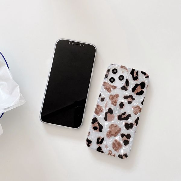 white or brown leopard shell print phone cases for iphone 12 11 pro promax x xs xsmax 8 plus