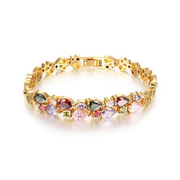 link, chain golden color bracelet for woman full colorful crystal accessories jewelry luxury design hand decorative daily wear birthday gift, Black 
link, chain golden color bracelet for woman full colorful crystal accessories jewelry luxury design hand decorative daily wear birthday gift, Black