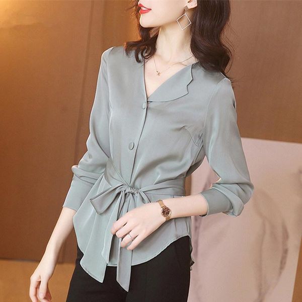 heavyweight silk women shirts long sleeve office lady v-neck blouses plus size woman belt blouse women's &, White
heavyweight silk women shirts long sleeve office lady v-neck blouses plus size woman belt blouse women's &, White