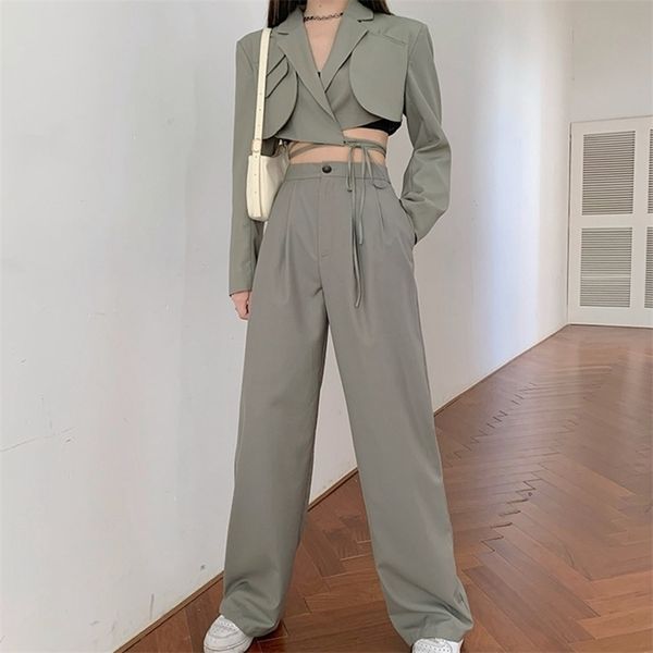 korean summer two piece set women crop lace-up blazer coat + high waist pants suit sets autumn streetwear 2 220315, White
korean summer two piece set women crop lace-up blazer coat + high waist pants suit sets autumn streetwear 2 220315, White