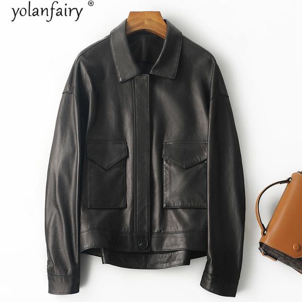 women's leather & faux genuine jacket women spring autumn 2021 korean style sheepskin coat female casual woman jaqueta feminina pph5072, Black
women's leather & faux genuine jacket women spring autumn 2021 korean style sheepskin coat female casual woman jaqueta feminina pph5072, Black