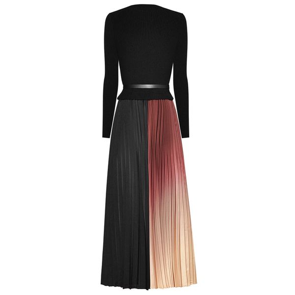 dress seqinyy autumn 2021 fashion design feminine long black knit sleeve mended plied midi elegant belt, Black;gray
dress seqinyy autumn 2021 fashion design feminine long black knit sleeve mended plied midi elegant belt, Black;gray