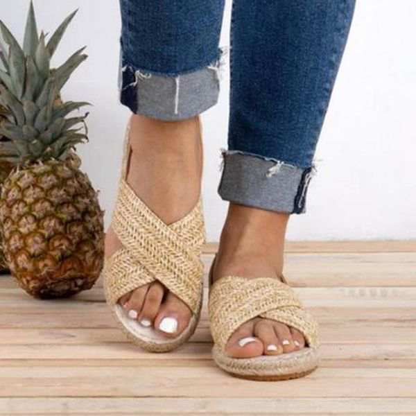 espadrilles sandals womens cane slip on rustic flat beach resort footwear, Black