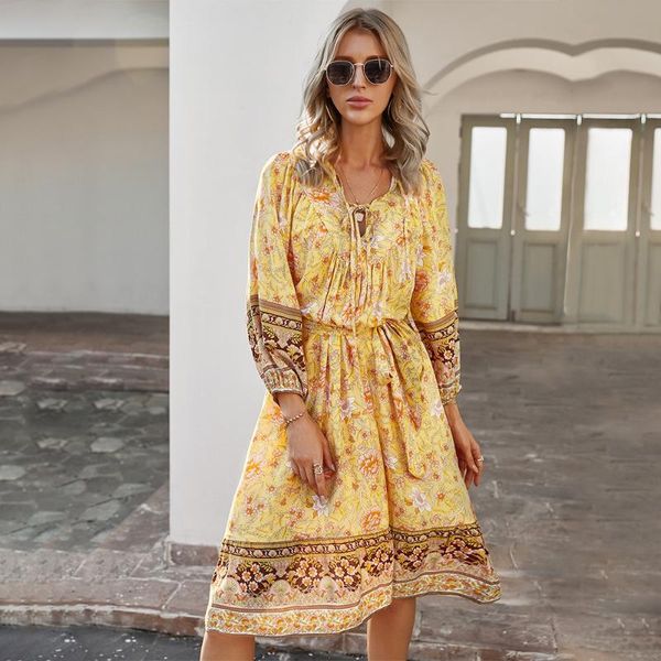 yg brand women's 2021 spring and summer retro printed v-neck lace up elegant long sleeve dress casual dresses, Black;gray
yg brand women's 2021 spring and summer retro printed v-neck lace up elegant long sleeve dress casual dresses, Black;gray