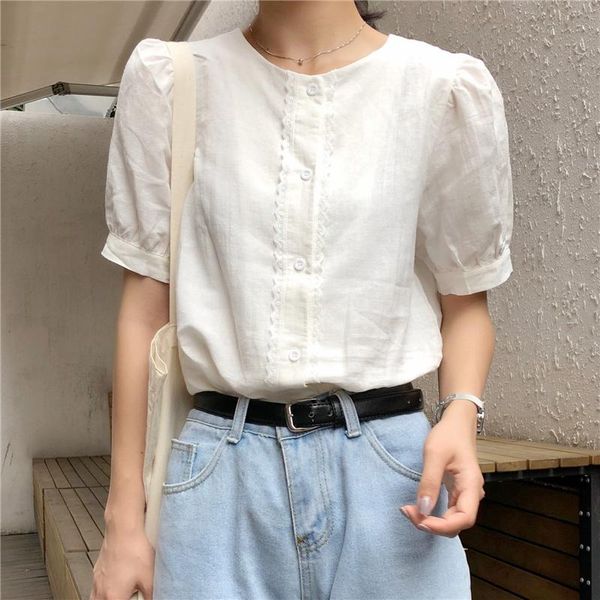 women's blouses & shirts puff sleeve short women korean style o-neck lace shirt woman fashion simple solid t-shirt ladies summer 2021, White
women's blouses & shirts puff sleeve short women korean style o-neck lace shirt woman fashion simple solid t-shirt ladies summer 2021, White
