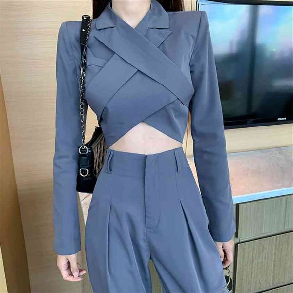spring autumn fashion streetwear two piece set women backless cross button crop + high waist pants 2 suits 210514, White
spring autumn fashion streetwear two piece set women backless cross button crop + high waist pants 2 suits 210514, White